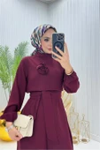 Dipmoda kadın bordo kuşaklı gül detaylı salaş tulum DPMS003 - 2