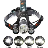 Boruit T6 Kafa Feneri 5000 Lumens 3Xcree Xm-T6+2R5 Lamba Led Kamp Lambası - 1
