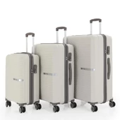MÇS 3lü Set Kırılmaz Silikon Seyahat Valizi Bavulu V374 Kemik/Gri thumbnail 1