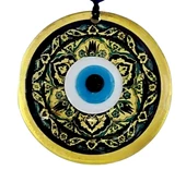 Lale desenli Altın Rengi Nazar Boncuklu Füzyon Cam Duvar Dekoru thumbnail 1