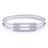 BZ 316L Çelik Kadın 2 Kollu Lazer İşlemeli Kaburga Kelepçe BLZ-336 - 3