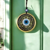 Lale desenli Altın Rengi Nazar Boncuklu Füzyon Cam Duvar Dekoru thumbnail 3