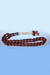 Pres Kehribar Tesbih Yuvarlak Kesim Sürmeli Kırmızı Renkli Metal Püsküllü - 7