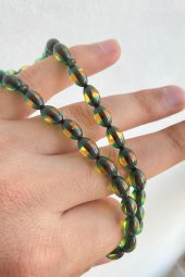 Çift Renkli  Yeşil Sarı Sürmeli Kehribar Tesbih Metal Püsküllü Misbah Misbaha Rosary Zikr - 8