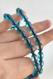 Çift Renkli Parlament Mavisi Sürmeli Kehribar Tesbih Metal Püsküllü Misbah Misbaha Rosary Zikr - 8