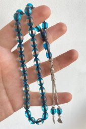 Çift Renkli Parlament Mavisi Sürmeli Kehribar Tesbih Metal Püsküllü Misbah Misbaha Rosary Zikr - 9