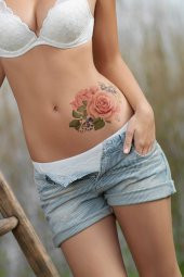 Pembe Gül Geçici Dövme,Geçici Tattoo ,Vücut Dövme,Kol Bilek Dövme,Boyun Dövme,Sırt Dövme - 1