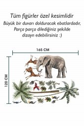 Fil, Kuşlar ve Ağaçlar Safari Tropikal Hayvanlar ve Ağaçlar Çocuk Bebek Odası Duvar Sticker - 3