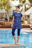 Kısa Kol Lycralı Dijital Desen Tesettür Havuz Mayo thumbnail 1