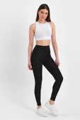 Kadın Yüksek Bel Şardonlu Toparlayıcı Sıkılastırıcı Polarlı Siyah Tayt - 7