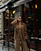 Süet Gömlek Palazzo Pantolon İkili Takım - Kahve - 2