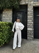 Crop, Pantolon Fitilli İkili Takım -Beyaz - 3