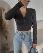 Straight Jeans Yıkamalı Crop Yüksek Bel - 3