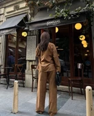 Süet Gömlek Palazzo Pantolon İkili Takım - Kahve - 6