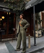 Süet Gömlek Palazzo Pantolon İkili Takım - Haki - 4