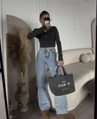Straight Jeans Yıkamalı Crop Yüksek Bel - 2