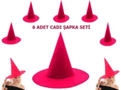 Pembe Fuşya Renk Keçe Cadı Şapkası Yetişkin Çocuk Uyumlu 6 Adet - 1