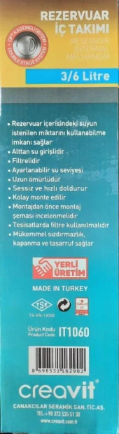 Creavit Klozet İç Takım Çift Kademeli Basmalı Sistem IT1060 3/6 LT - 2