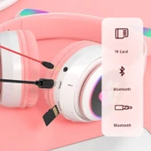 Karler Stn-28 Kedi Kulak Led Işıklı Kablosuz Bluetooth Mikronlu Hafıza Kartı Girişli Kulaklık - 6