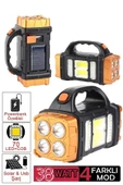 V-2678 Uzun Menzilli Solar Panelli 25W Powerbank+usb Çıkış 4 Mod lu Ultra Güçlü Ledli Şarjlı Fener Işıldak - 1