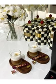 4 Lü Ahşap Tepsi Çay Tepsisi Kahve Tepsisi Sunum Tepsisi Sunumluk - 1