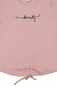 Nakışlı Fitilli Beauty Queen Tshirt Pudra bipamuk - 2