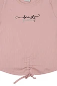 Nakışlı Fitilli Beauty Queen Tshirt Pudra bipamuk - 5