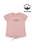 Nakışlı Fitilli Beauty Queen Tshirt Pudra bipamuk - 4