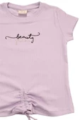 Nakışlı Fitilli Beauty Queen Tshirt Lila bipamuk - 3