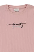 Nakışlı Fitilli Beauty Queen Tshirt Pudra bipamuk - 3