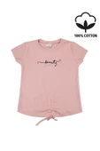 Nakışlı Fitilli Beauty Queen Tshirt Pudra bipamuk - 1
