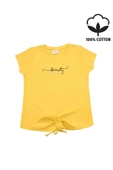 Nakışlı Fitilli Beauty Queen Tshirt Hardal bipamuk - 1