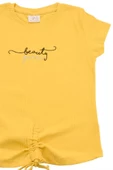 Nakışlı Fitilli Beauty Queen Tshirt Hardal bipamuk - 3