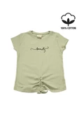 Nakışlı Fitilli Beauty Queen Tshirt Yeşil bipamuk - 1