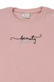 Nakışlı Fitilli Beauty Queen Tshirt Pudra bipamuk - 6