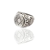 925 Ayar Sultan Süleyman Mührü Yanları İşlemeli Gümüş Erkek Yüzük thumbnail 1