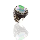 Mistik Topaz Taşlı İşlemeli 925 Ayar Gümüş Erkek Yüzüğü thumbnail 1