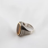 Kaplan Gözü Oval Kesim Gümüş Erkek Yüzük thumbnail 3