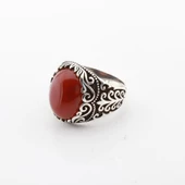 Akik Taşlı İşlemeli Gümüş Erkek Yüzük thumbnail 3