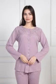 Mecit 6105 Bayan Gül Kurusu Büyük Beden Düğmeli Pijama Takımı thumbnail 4