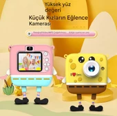 QASUL Çift Objektifli 1080 P Sünger Bob Kare Pantolon Çocuklar için Dijital Video Kamera Pembe - 3