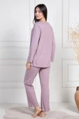Mecit 6105 Bayan Gül Kurusu Büyük Beden Düğmeli Pijama Takımı thumbnail 3