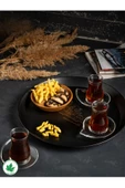 Metal Yuvarlak Servis Tepsisi 38cm, Kulpsuz Tepsi, Sunum, Çay Kahve Tepsisi (KAKTÜS BASKILI) Siyah - 2