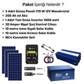 Güneş Enerjisi Bağ Evi Solar Paketi SP500 1000W Tam Sinüs İnverter 170W 12V Güneş Paneli 200Ah 12V Jel Akü - 4