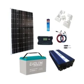 Karavan Solar Enerji Paketi 1000W Tam Sinüs UPS İnverter 205W Monokristal Panel 100Ah Jel Akü thumbnail 1