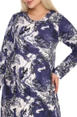 Melsay Butik Yumoş Kumaş Mavi Batik Desen Uzun Kollu Kadın Tesettür Elbise - 5