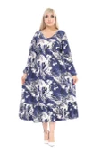 Melsay Butik Kışlık Robalı Yumoş Uzun Kollu Mavi Batik Desenli Cepli Elbise - 3