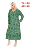 Melsay Butik Kışlık Robalı Yumoş Uzun Kollu Yeşil Dantel Desenli Elbise - 1