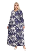 Melsay Butik Yumoş Kumaş Mavi Batik Desen Uzun Kollu Kadın Tesettür Elbise - 2