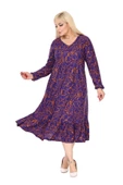 Melsay Butik Kışlık Robalı Yumoş Uzun Kollu Mor Çiçek Desenli Elbise thumbnail 4